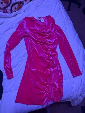 Juicy Couture Hot Pink Ruched Velvet Mini Dress